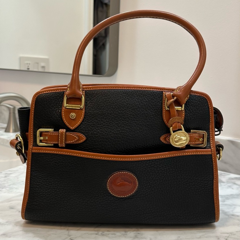 Dooney & Bourke Vintage Black And Brown Pebble Leather Shoulder Bag